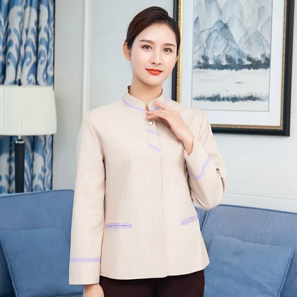 보결복 긴팔 추동복 여 호텔 유니폼 객실 종업원 작업복 물업 청소원 복장, XXXL 여자타입 살구색