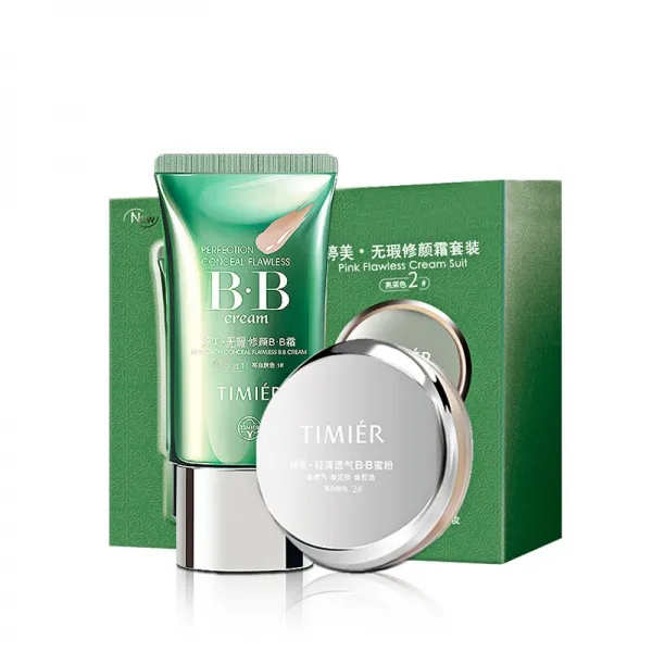 7. 레티나 Timier 비비크림 여성 Cc 크림 패드 보습 차질 얇은 통풍 화장품 세트 남녀 라이트 컬러 1# 파우더 세트