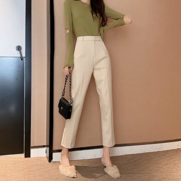 아이보리 블랙 슬림 스트레이트 일자 모직 팬츠 바지 GH7-214