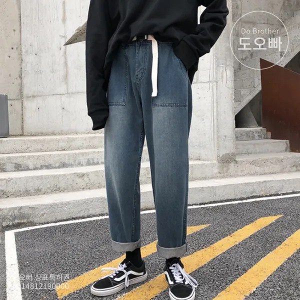 도오빠 빅사이즈 남성 청바지 와이드 일자핏 바지 긴바지 데님 팬츠 레트로 남자청바지 스트레이프 20대 30대 패션 데일리 캐주얼 빅사이즈청바지 봄 가을 인기템