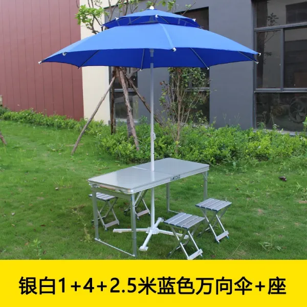 야외테이블 접이식테이블 야외 노점 디스플레이테이블 휴대용 알루미늄합금 자가운전여행 바베큐 차량용 피크닉테이블의자 T18 실버화이트 1+4+2.5블루 프리방향 우산+좌석