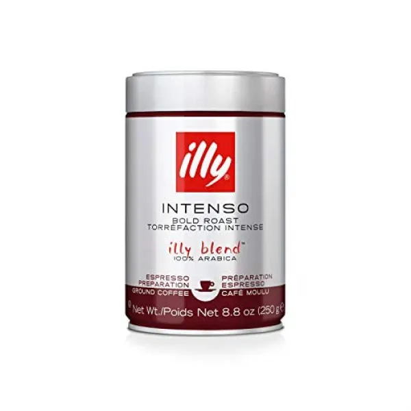 illy intenso 땅 에스프레소 커피 어두운 구운 격화 강력한 그리고 전체 향 로 메모들 의 깊은 코코아 100% 아라비카 아니요. 방부제 8.8 온스 (팩 2)