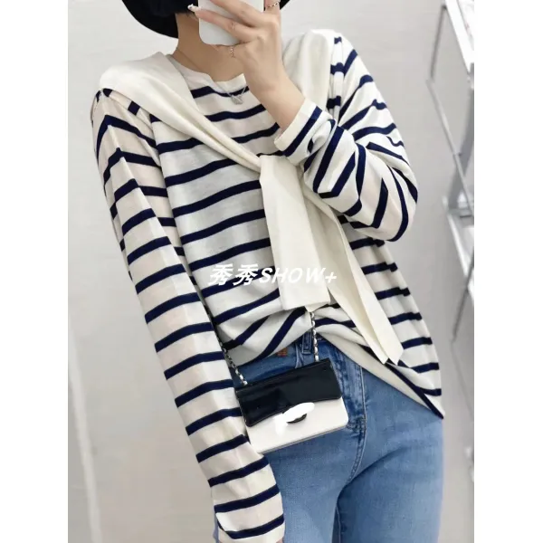스트라이프긴팔셔츠 또한 아직 캐시미어 고퀄리티 맟춤제작 2022 년 봄계절 순면 코튼 카라넥 긴소매 여성 4599995170