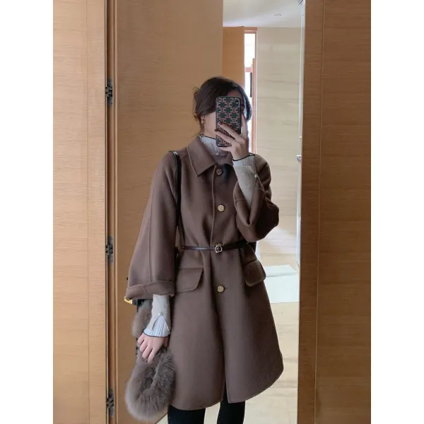 울싱글코트 매우기쁘다 손수 홋카이도 100 양털 양면모직코트 여성 겨울 가을 작은 키 2584771870