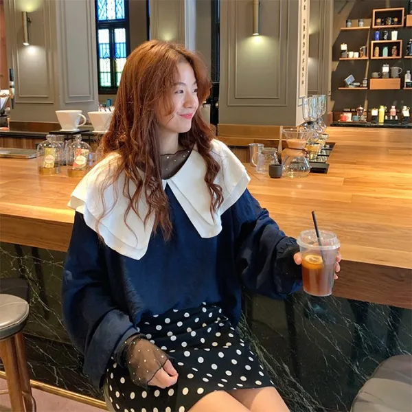 지비천사 가을 겨울 여성 벌룬 소매 러블리 퍼프 블라우스 JE