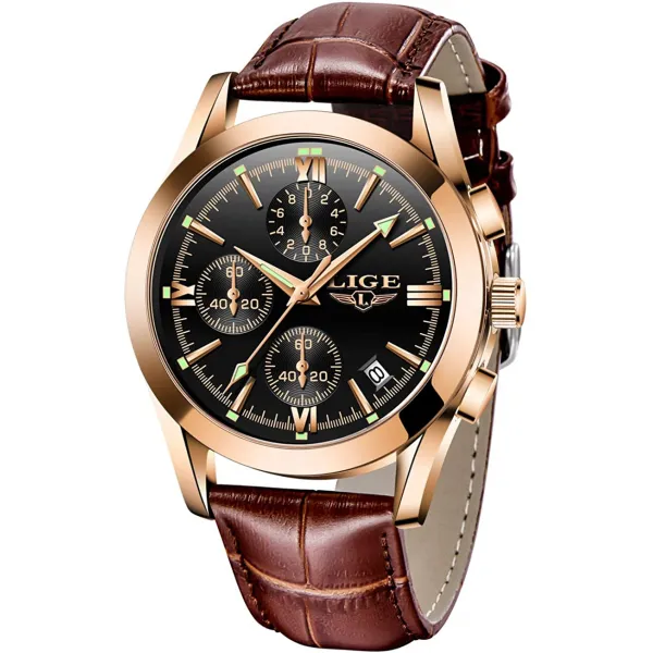 LIGE MENS WATCH LEATHER ANALOG QUARTZ WRISTWATCH 다발 내분비선 성신 생물 날자 BUSINESS DRESS MEN 주의 CASUAL WATER
