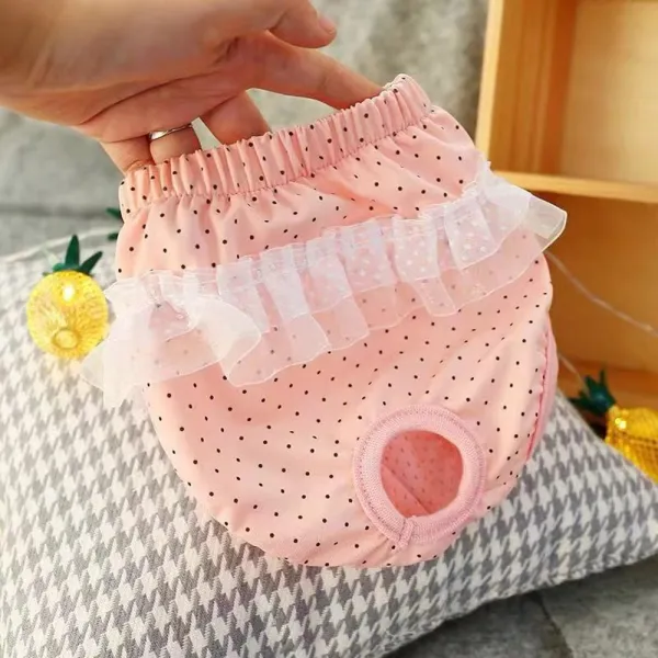 위파인더 개 생리 바지 여성 개 암캐 생리 바지 애완 동물 생리 이모 바지 테디 Bomei 안티 성희롱 위생 바지, 노란색 - 브라운 줄무늬 사사 레이스 바지 생리적