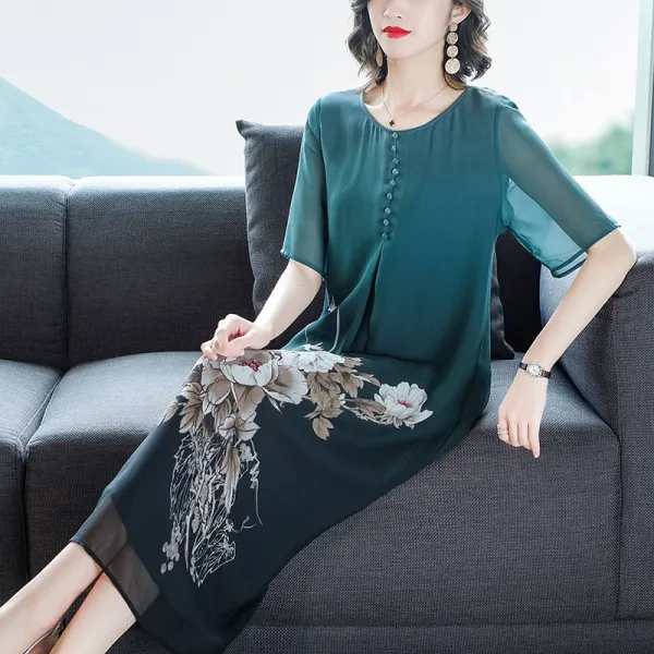 와이드 마님 향운사 여름 뉴 오리엔테이션 꽃 빅 사이즈 중장년 원피스