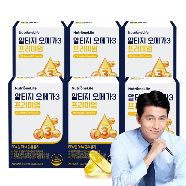 뉴트리원 알티지 오메가3 프리미엄 혈행건강 혈액순환 눈 건강 정우성 rTG EPA DHA +활력환, 6box(6개월분), 30캡슐