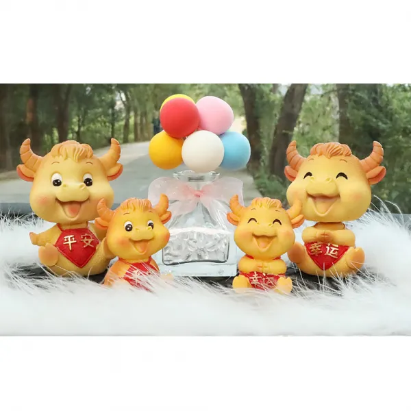 Jan.14 226번 소의 해 자동차 인테리어 소품 차량 마스코트 머리 흔들기 재물 보기 봇물 터지듯 차재 장식 용품 대반전z 15_우 재 평안 + 행운 2 대 2 소 + 진 채 풍