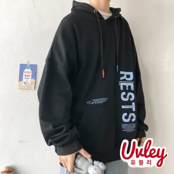 유블리 남성 오버핏 박시한 루즈핏 봄 가을 오버사이즈 긴팔 커플 빅사이즈 레터링 로고 후드티(MC리스티드SY) 후드티