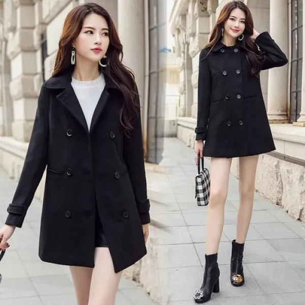  실버캣 여성 빅사이즈 고급스러운 버튼 랩 모직 봄가을 코트