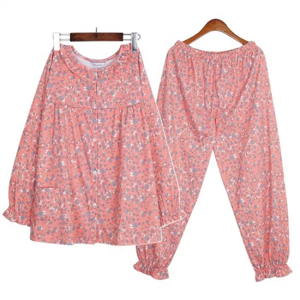 양면 여성잠옷 상하세트 꽃무늬 핑크/간절기~겨울잠옷