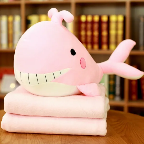 맹물 블루 고래 피규어 소프트웨어 허그 쿠션 매트 에어컨 자 봉제완구 봉제인형 생일 선물 여 보내고 있다, 피규어 담요 타입 2in1 45 센치, (핑크 -동그란 눈 )소프트웨어 고래