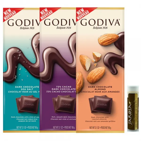 Godiva Chocolatier 고디바 다크 초콜릿 연인 시음 세트 3개 정제 바 다크 바다 소금 다크 초콜릿 다크 아몬드 Jarosa 선물 해 Jarosa 비 유기농 초콜릿 립밤과 상세설명참조