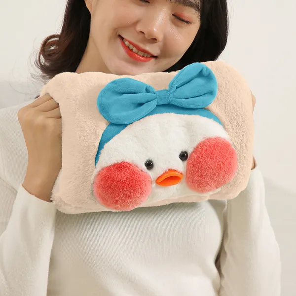 손난로 보온물주머니 충전식 귀여운 모직 애니메이션 분리세탁 겨울 핫팩 쿠션, T03-생채기 오리(베이지색)