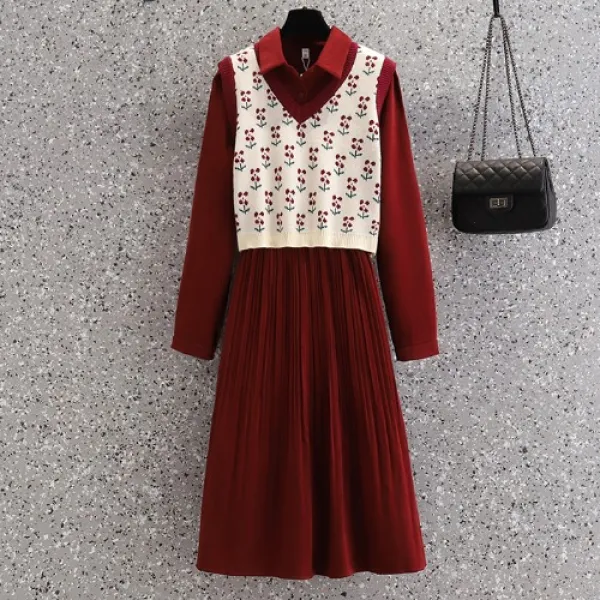 원피스코디세트 약혼함 친정 나들이 의류 신부 평소 레드 미니 드레스다 결혼 웨어 봄가을 3357567134, 베스트 조끼 _원피스 XL