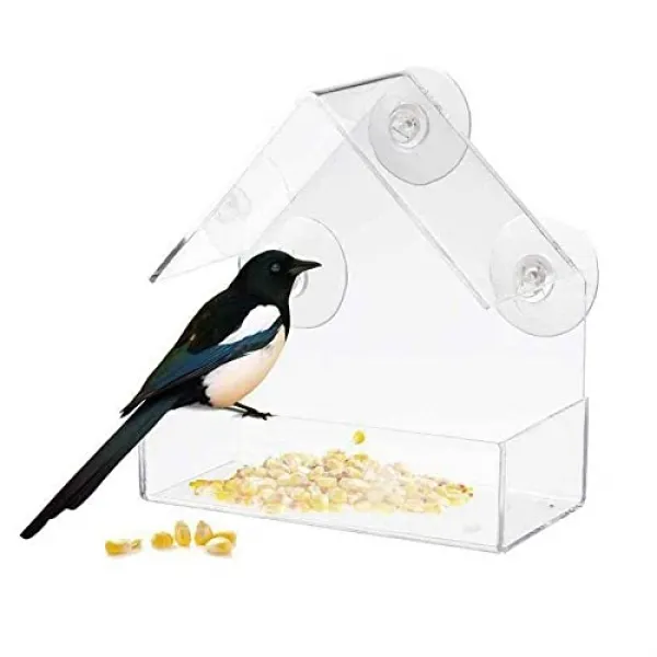 Junejour Window Birdhouse Feeder with 강력한 흡입 컵 투명 Hanging Weatherproof Window Bird Feeder 실내 들새 관찰 선물 (백악관), 본상품