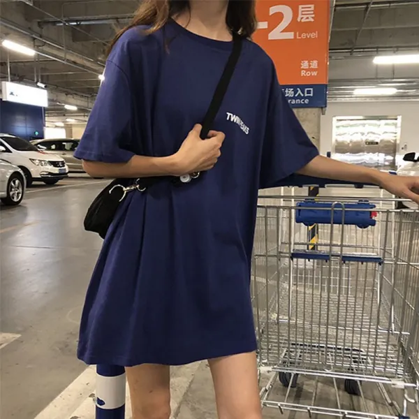 리세다 라운드반팔티 챔피언 비니 하프다 티셔츠 여하 와이드 루즈핏 소녀 감명받다 A 트렌드 패 여성