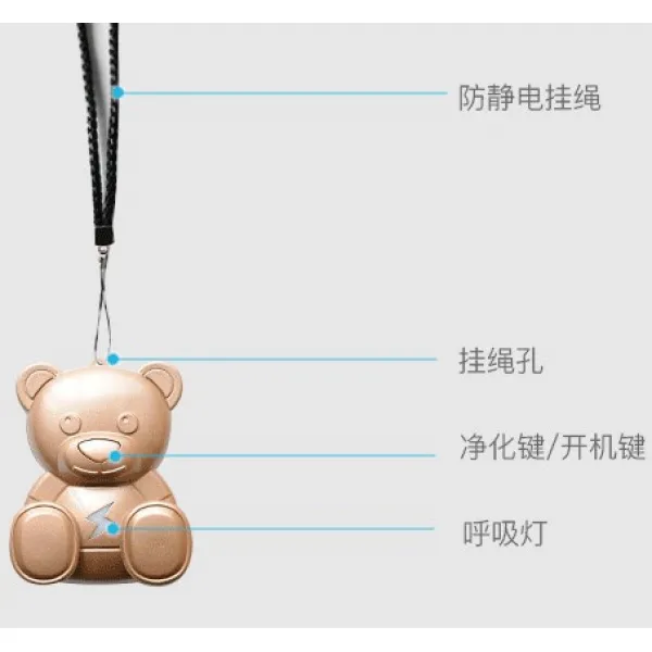 미니공기청정기 미니 휴대용 공기정화기 소형 바이러스방지 목에거는 담배냄새제거 간접흡연 매직, T04-썬더 곰(아이폰골드 3대)