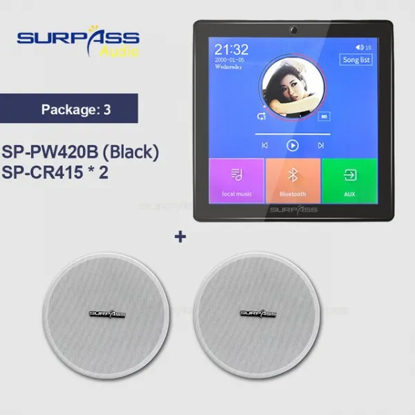 블루투스 앰프 홈 배경 음악 시스템 벽 증폭기에 휴대용 단순히 설치 플레이어 4 인치 스피커 천장 키트, 01 Black