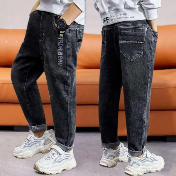 겨울 타입 두터운 융털 데님 면바지 미드 큰 캐쥬얼 긴바지