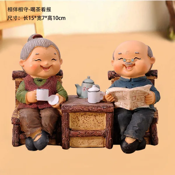 복고장식장 노인 할아버지 할머니 장식품 백년해로 술장 거실 집안용 부부 커플용품 결혼선물, T05-동반-신문보기