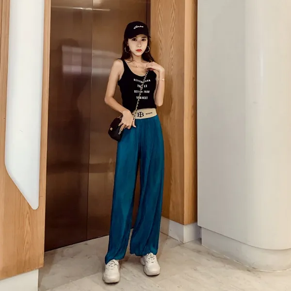 스 실 드롭 느낌 와이드 팬츠 여자 여름 보이핏 허리 밑으로 내려와 직 통 슬림 트랙