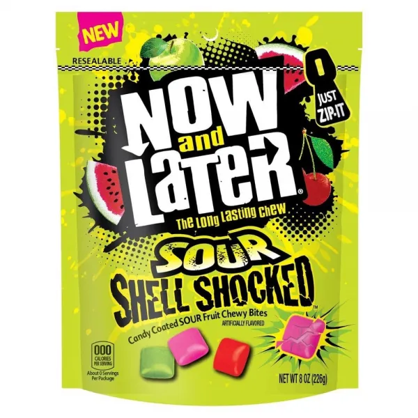 나우앤레이터 사워 쇼크 츄위캔디 Now & Later Sour Shell Shocked Fruit Chewy Bites Candy 8oz(226g) 6팩, 226g