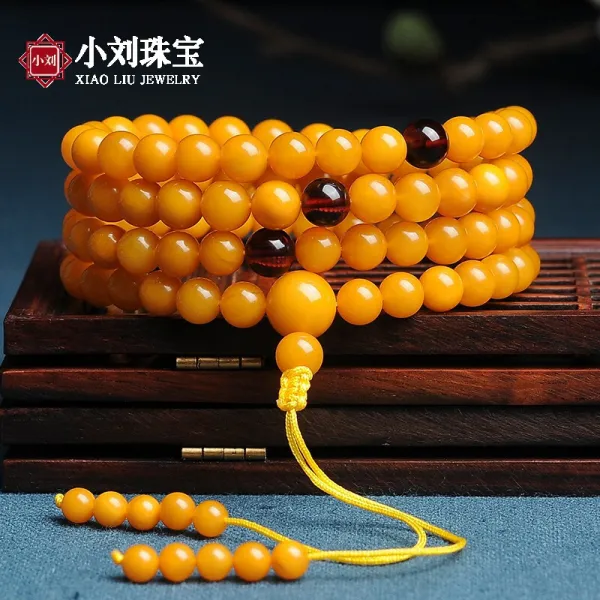 소유 주얼리 천연 밀랍 황호박 팔찌 불주 108 알 배혈 남녀 도넛 원석 진주 목걸이 직경 약 7mm 맞춤 포켓 19~20CM