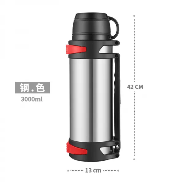스테인리스강 대용량 휴대 보온 주전자 자가용차 물컵 2리프트 보온병 3000ML 아웃도어 여행 보틀, 강본색 3000ML