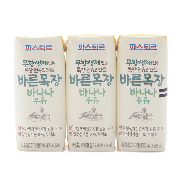 파스퇴르 무항생제 바른목장 바나나우유 375ml125mlx3팩 단일상품