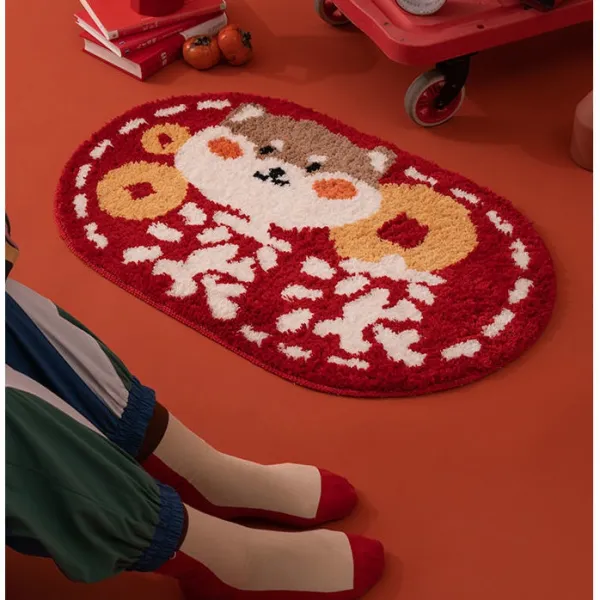 ZZJJC 캐릭터 재미 신년가 카펫 욕실 화장실 미끄럼 방지 샤워실 앞 물수방목 욕실 발깔다, 붉은 장작이 펄펄 끓다., 60*90센티미터[가두툼캐시미어]】