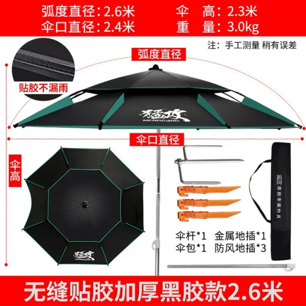 대형파라솔 낚시파라솔 비치파라솔 야외파라솔 맹공 낚시 우산 큰 낚시 우산 2.2 메터 범용 방수 폭풍우 낚시 우산 2.4 두꺼운 선 스크린 우산 우산, [폭풍을 막기위한 방풍 강화 라미네이트 필름] 두꺼운 비닐 -2.6 미터