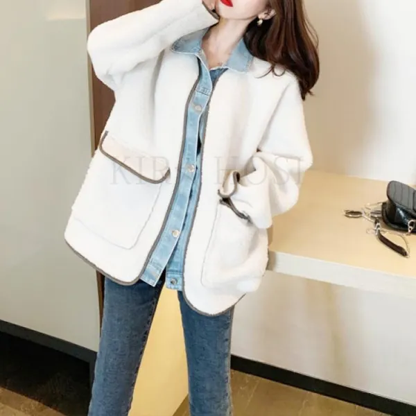 Kirahosi 퀄리티 여성 양벨벳 코트 여자 양털 뽀글이 하프코트 스타일 자켓 64 Mv 10 Dpzi9bey