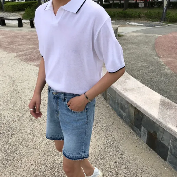 아르페 남자 클래식 배색 카라니트 3color 반팔 티셔츠