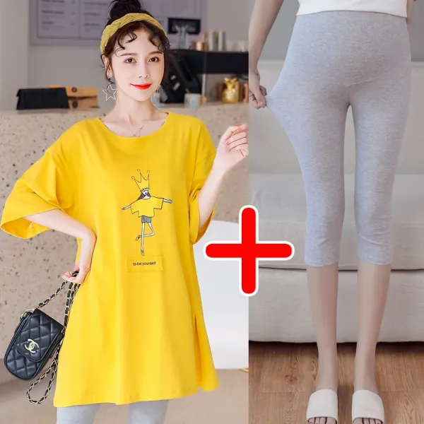 동셀링 반팔티셔츠패션 임부 하프기장 핏아우터 상의 스타일리시 순면 코튼 임신기간