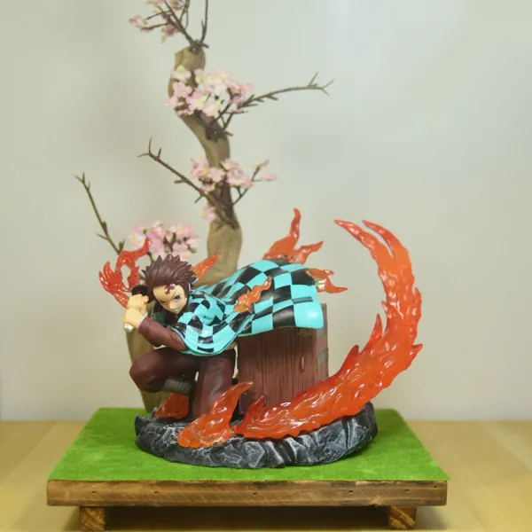 Led 귀칼 네즈코 피규어 램프 조명 굿즈 귀멸의칼날 일륜도 카마도탄지로 인형 소품 선물 N+ 나무 받침대개