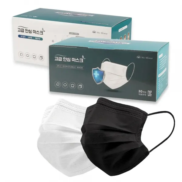 보풀없는 귀가 편한 일회용 고급 덴탈 마스크 대형 중형 소형 화이트 블랙 (검정), 중형(청소년) 블랙(50매)