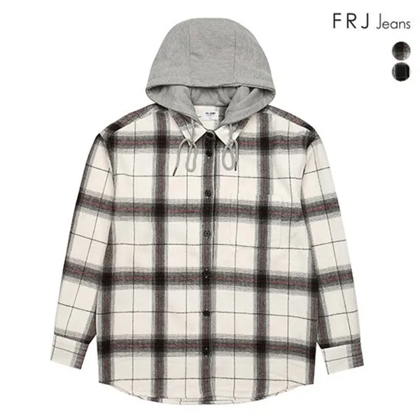 FRJ 유니 오버핏 울라이크 체크 후드셔켓 F94U SH039A