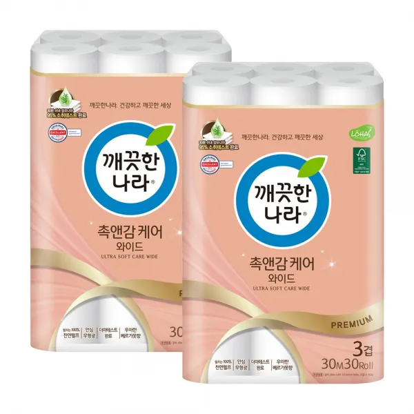 깨끗한나라 촉앤감 디럭스가든 30M 30롤 화장지, 30롤, 2팩
