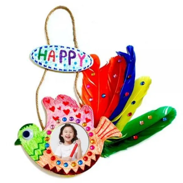 화려한 새 깃털 액자만들기-깃털 색상랜덤 미술시간어린이집만들기/만들기패키지/아동미술/어린이미술/교, 단일상품