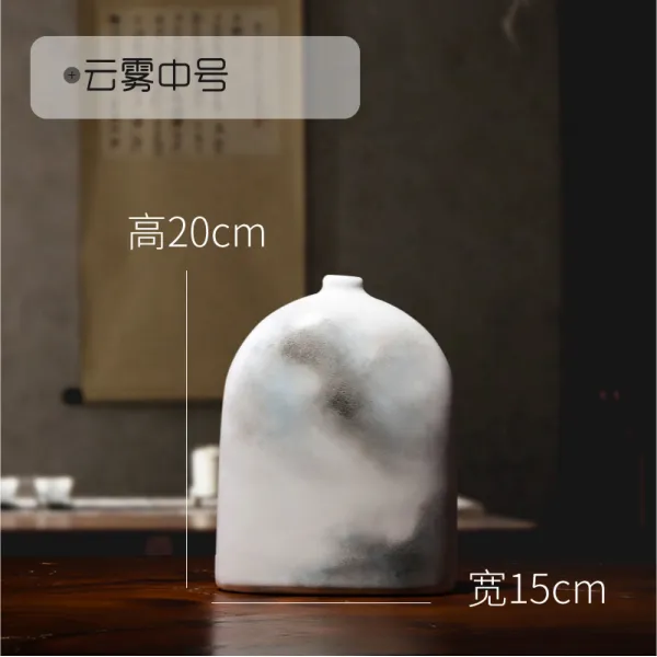 운무 핸드페인팅 예술품 술장 장식 화병 사기병 거실 모던 심플 꽃꽂이 개성, 스모크 중간사이즈