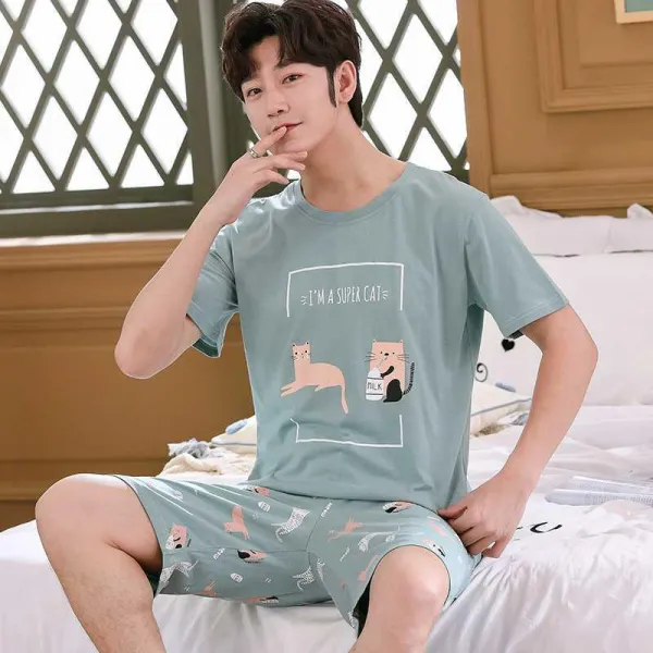 Ts글로벌 용잠옷세트 반소매 청 소년 얇은 실내복 홈웨어 에어컨복