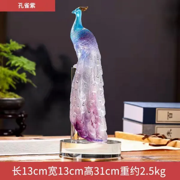 유리 장식품 공작 장식품 부귀를 상징하다 고급 선물, 푸른색 공작