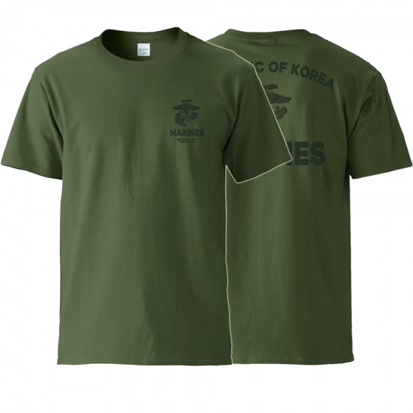 락밀 해병대 로고 반팔 면 티셔츠 국방색 MARINES