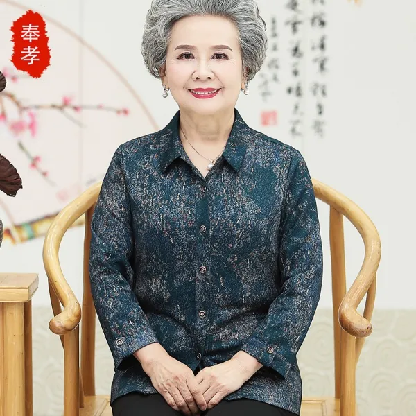 Nov.25 62번 할머니 셔츠 여긴팔 칼라 봄가을 얇은 할머니 가을옷 70세 80세 노총각 상의Z