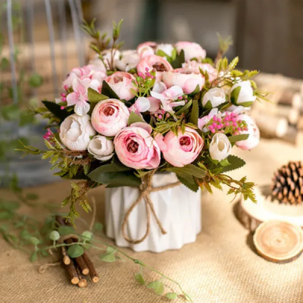 리얼 식물 월계화 디어 분경 함 화분 모방화 나비난 장식 플라스틱 꽃 조화 분재 타입 16도자기 모방함 꽃