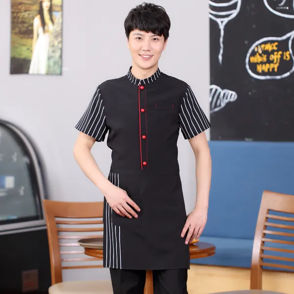 호텔 여 요식복 반팔 여름 블라우스 레스토랑 샤브샤브샤브 카페 서비스 종업원 복장, XL 남성 블랙