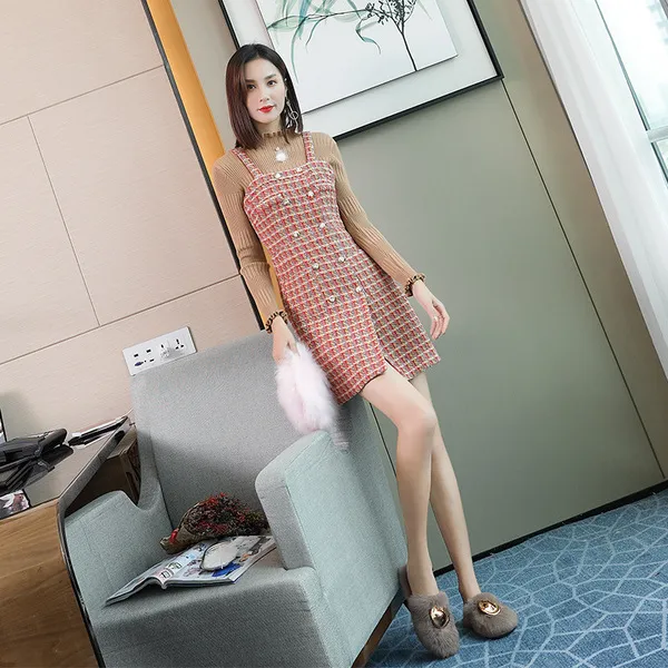 웨일테일 매드홍 여성 캐주얼 니트 멜빵 치마 세트 원피스